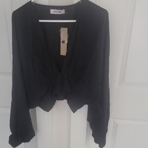 DO+BE Elegant Black V-Neck Blouse